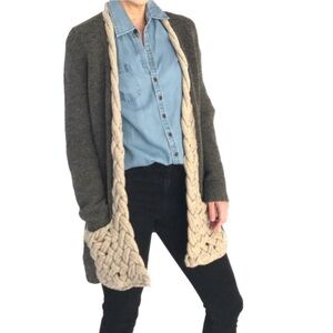 Anthropolgie Sparrow Knit Cardigan Sweater Lambswool Braided Detail Gray Size S